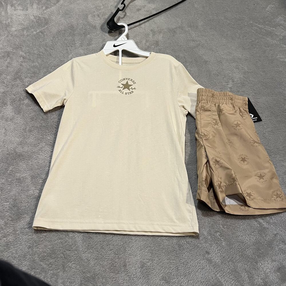 Converse Shirt Shorts Set Boys M Beige All Star 2 Piece Athletic Outfit New